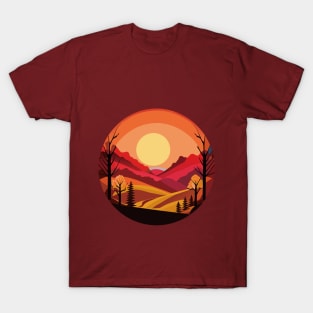 Mystical Forest Sunset: A Captivating Painting of Nature's Magic T-Shirt